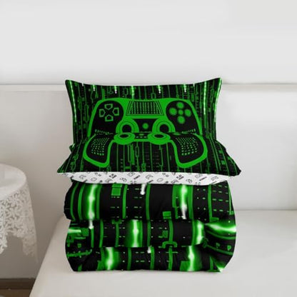 Feelyou Kids Boys Green Gaming Bedding Set Full Size