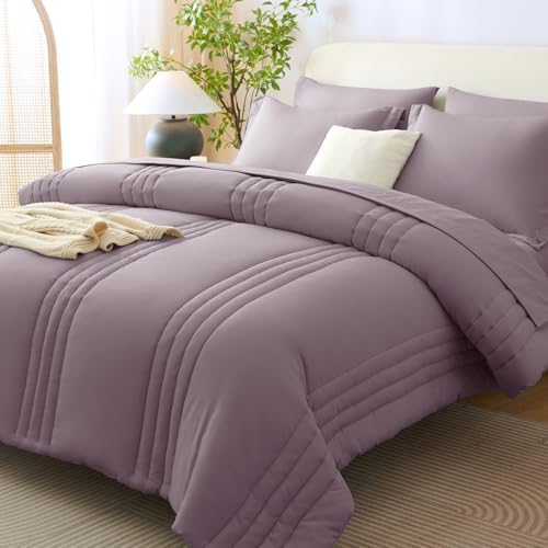 CozyLux Queen Comforter Set Dusty Purple - 7 Pieces Bed in a Bag