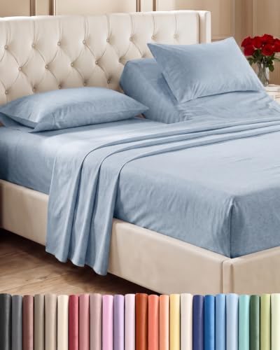 Flex Top Split Head King 4 Piece Sheet Set - Ultra-Soft - Heathered Blue