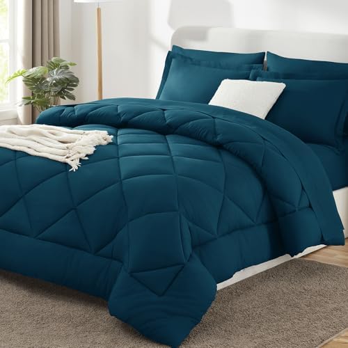 CozyLux Queen Comforter Set 88"x88" Lyons Blue - 7 Piece Bed in a Bag