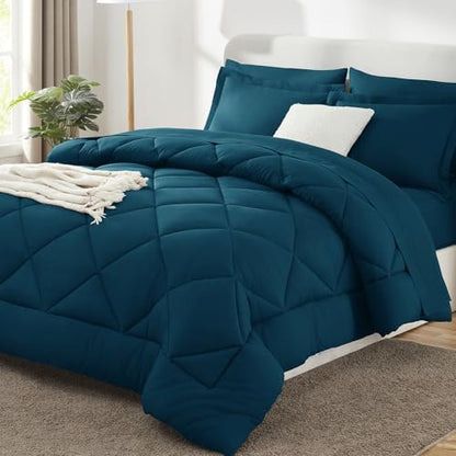 CozyLux Queen Comforter Set 88"x88" Lyons Blue - 7 Piece Bed in a Bag