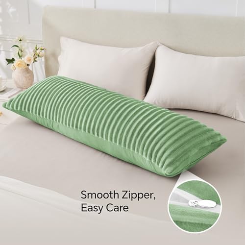 BEDELITE Fluffy Striped Body Pillow Cover with Zipper, Green, 20x54