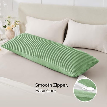 BEDELITE Fluffy Striped Body Pillow Cover with Zipper, Green, 20x54