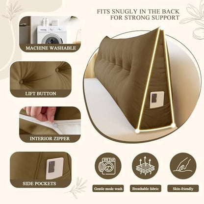 DANGHOOGY Headboard Pillow King, Large Triangular Wedge Headboard Pillow for Reading and Resting, Backrest Positioning Support Pillow with Removable Cover (Brown)