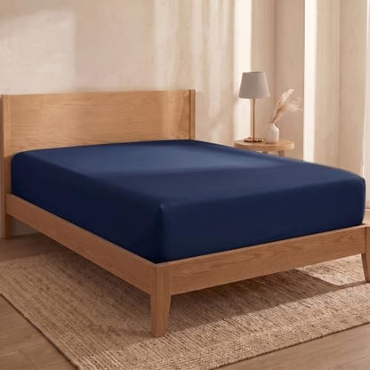 Bioweaves 100% Organic Cotton 1 California King Fitted Sheet Only | 300 Thread Count Sateen Weave GOTS Certified with Deep Pockets - Navy Blue