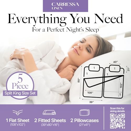 Carressa Linen 600 Series Striped Split King Sheets Sets for Adjustable Bed