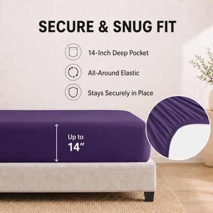 HIMEET Queen Comforter Set, 7-Piece Point-Quilted Bed in a Bag Purple