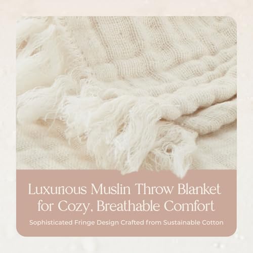 Whisper Organics, 100% Organic Muslin Cotton Throw Blanket – GOTS & Fairtrade Certified Organic – 4 Layers Breathable Lightweight Throw – All Season Pre-Washed Soft Cotton Blanket (Natural, 60x80)