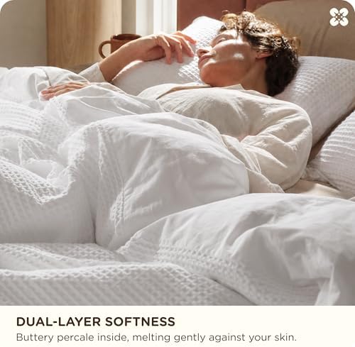 Bedsure PureWoven 3 Pieces 100% Cotton Waffle Weave Duvet Cover Set, King