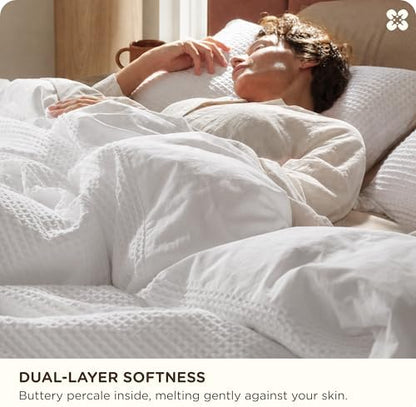 Bedsure PureWoven 3 Pieces 100% Cotton Waffle Weave Duvet Cover Set, King