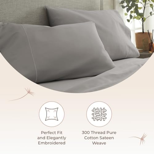 100% Organic Cotton Pillow Cases King Size Set of 2-100% Cotton Pillowcases GOTS Certified 300 Thread Count - Naturally Cooling Comfortable Breathable & Soft Pillow Cases (Classic Grey, King)