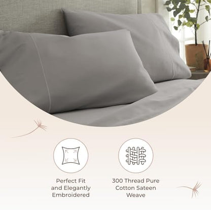 100% Organic Cotton Pillow Cases King Size Set of 2-100% Cotton Pillowcases GOTS Certified 300 Thread Count - Naturally Cooling Comfortable Breathable & Soft Pillow Cases (Classic Grey, King)