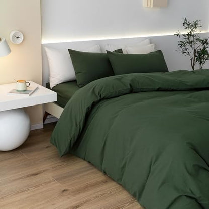 JIYUAN Queen Washed Cotton Duvet Cover Set, 3-Piece, Relaxed Linen Feel