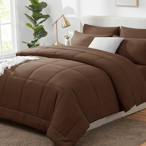 CozyLux Oversized Queen Comforter Set Brown - 7 Pieces Bed in a Bag