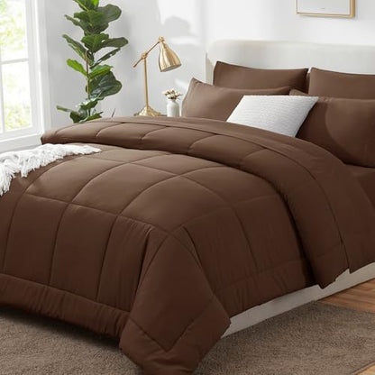 CozyLux Oversized Queen Comforter Set Brown - 7 Pieces Bed in a Bag