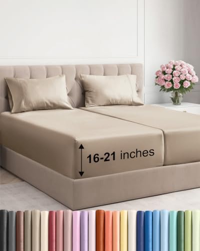 Extra Deep Pocket Split King Size Sheet Set - Breathable & Cooling - Cream