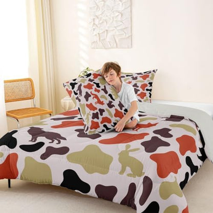 Manfei Camo Animals Comforter Set Full Size,Bear Wolf Rabbit Wildlife Design Bedding Set 3pcs,Army Camouflage Down Comforter for All Season,Kids Boys Girls Room Decor,2 Pillowcases,No Sheets
