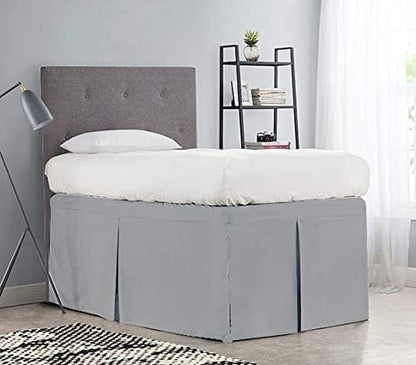 Pleated College Dorm Bed Skirt Luxury Microfiber, Twin XL (39x80) with Split Corners, 25" Long Drop, Hotel-Quality 1800 Ultra-Soft Dust Ruffle, Light Grey