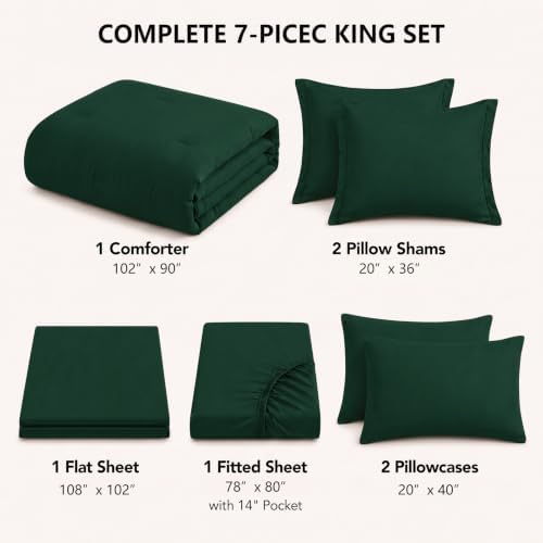 HIMEET King Comforter Set, 7-Piece Point-Quilted Bed in a Bag Emerald Green