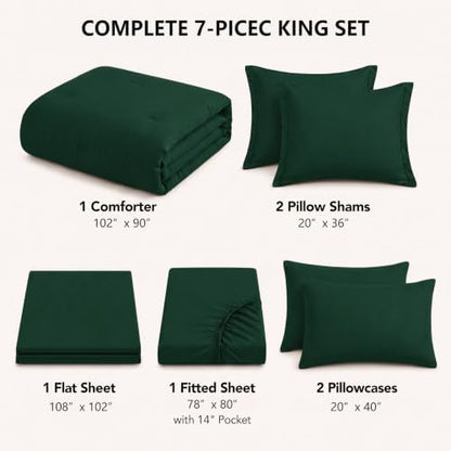 HIMEET King Comforter Set, 7-Piece Point-Quilted Bed in a Bag Emerald Green