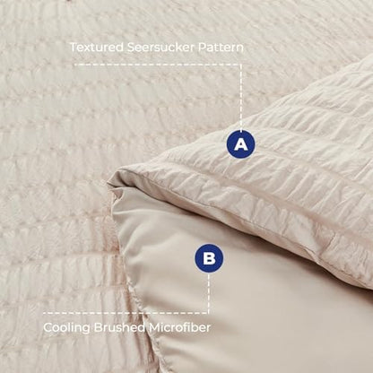 HYMOKEGE Beige Queen Comforter Set Seersucker 7 Pieces, All Season Luxury Bed in a Bag for Bedroom, Bedding Set with Comforters, Sheets, Pillowcases & Shams