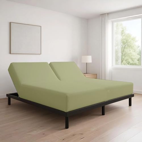 1 Piece Top Split Queen Fitted Sheet for Adjustable beds, 34" Split, Sage