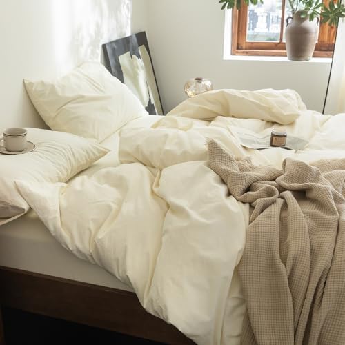 FOSSA Duvet Cover Set 100% Washed Cotton Linen Feel Oversized King Plus