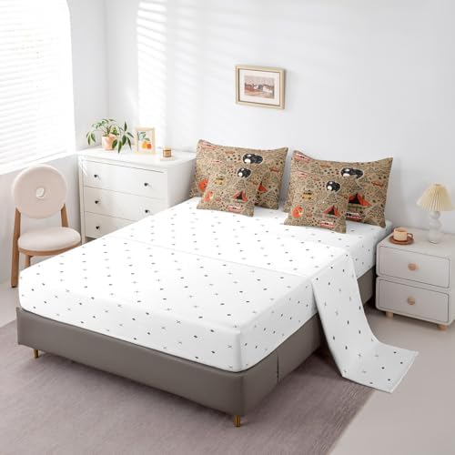 Erosebridal Kids RV Camping Full Bedding Set 7 Piece,Camper Bunk Comforter Set with Sheets for Travel Trailer Decor,Forest Themed Bear Fox Owl Bed Set with Fitted Sheet+Flat Sheet,Pillowcases
