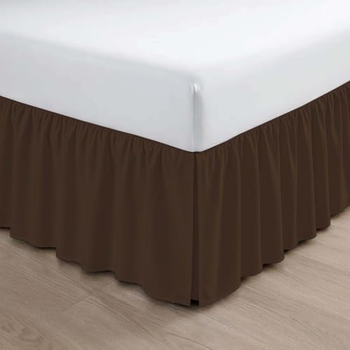 Mattress-Homes Ruffled Bed Skirt Split Corners with Platform, Tailored Fit Wrinkle Free Ultra-Soft Microfiber Dust Ruffle, King 21" Drop, Chocolate