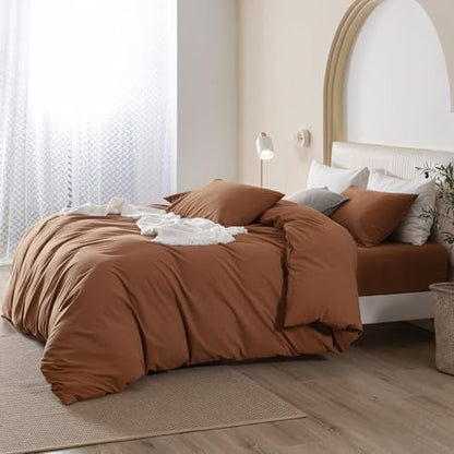 JIYUAN Oversized King Washed Cotton Duvet Cover Set, Relaxed Linen Feel