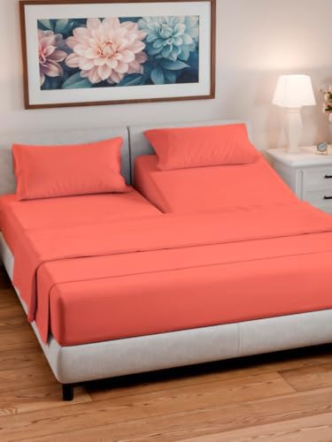 Flex Top Split Head King 4 Piece Sheet Set - Ultra-Soft, Breathable - Coral