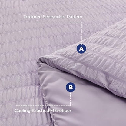 HYMOKEGE Lavender Full Size Comforter Sets Seersucker 7 Pieces, All Season Luxury Bed in a Bag for Bedroom, Bedding Set with Comforters, Sheets, Pillowcases & Shams