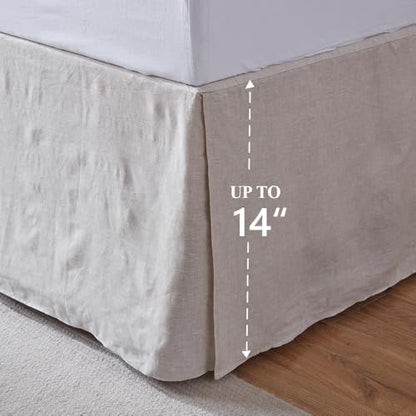 FALUCA 14-Inch 100% Linen Bed Skirt with Classic Tailored Drop Natural French Flax Dust Ruffle Cozy Soft Breathable Farmhouse Bedding (14" Queen, Linen)