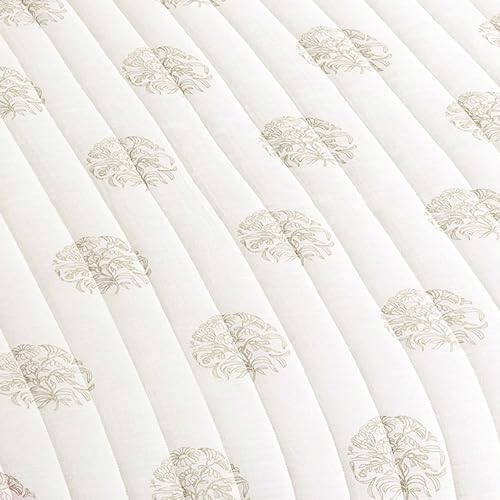 Wonderful Cotton Gauze Quilt Set Queen Size Off White Floral Bed Cover for All Season, Reversible Voile Quilt Bedding Sets with Pillow Shams for Queen Bed, Floral Bedspread Coverlet Set