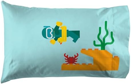 Jay Franco Kids Sheet Set with Fitted, Flat Sheets & Pillow Cover - Ultra-Soft Bedding with Pillowcase for Room Decor, Teal - LEGO®, 3 Piece Twin