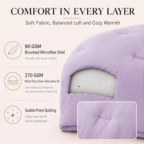 CozyLux Oversized King Comforter Set, 3 Pieces Lavender Quilted Bedding