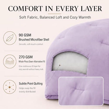 CozyLux Oversized King Comforter Set, 3 Pieces Lavender Quilted Bedding