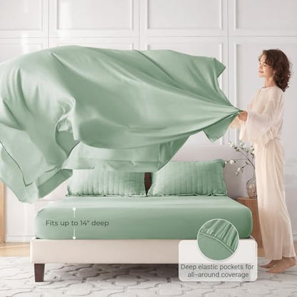 MUXHOMO 7 Pieces Oversized Queen Comforter Set, Seersucker Bed in a Bag Oversized Queen Size, All Season Luxury Bedding Set with Comforter, Flat Sheet, Fitted Sheet, Pillowcases & Shams, Sage Green