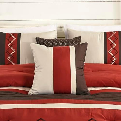 Chezmoi Collection 7-Piece Zigzag Embroidered Comforter Set, King Size