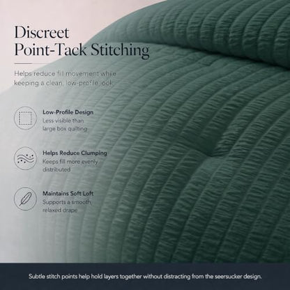 CozyLux Twin XL Comforter Set 5 Pieces Forest Green Seersucker Bed in a Bag