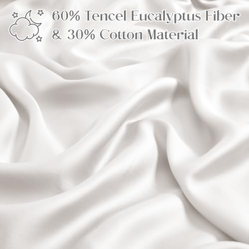 Horbaunal Tencel Lyocell Duvet Cover Queen Size 3 Piece - White Silky Cooling Duvet Cover Set for Hot Sleeper - Natural Eucalyptus Lyocell Fiber - Breathable & Ultra-Soft Bedding Set - 90" x 90"