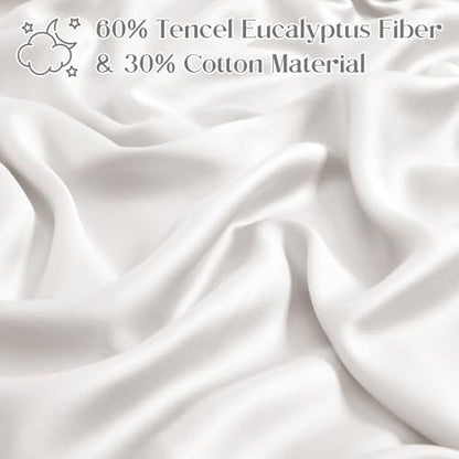 Horbaunal Tencel Lyocell Duvet Cover Queen Size 3 Piece - White Silky Cooling Duvet Cover Set for Hot Sleeper - Natural Eucalyptus Lyocell Fiber - Breathable & Ultra-Soft Bedding Set - 90" x 90"