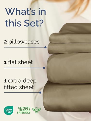 Extra Deep Cal King Sheet Set - 4 Piece Breathable & Cooling Sheets - Khaki