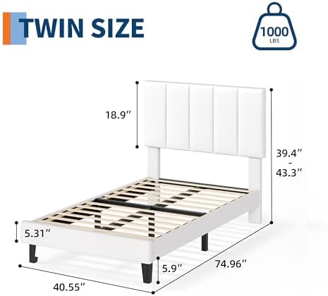 Garvee Twin Size Bed Frame with Upholstered Headboard for Kids, White