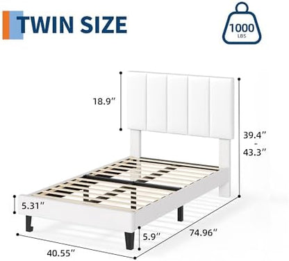 Garvee Twin Size Bed Frame with Upholstered Headboard for Kids, White