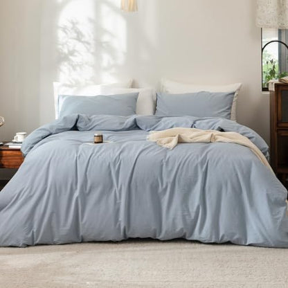 FOSSA Duvet Cover Set 100% Washed Cotton Linen Feel Oversized Queen