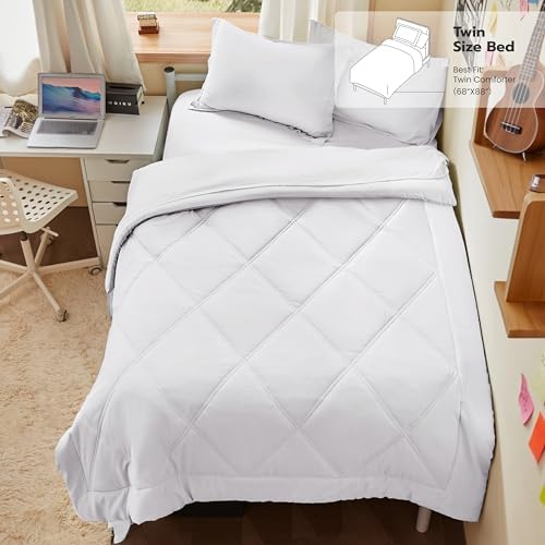 Joiedomi Twin Comforter Set with Sheets White, 5 Pieces Twin Bedding Sets with 1 Down Alternative Comforter, 1 Flat Sheet, 1 Fitted Sheet, 1 Pillowcase and 1 Pillow Sham, Bed in a Bag for All Seasons