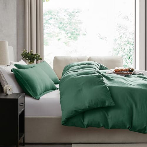 Hearth & Harbor Prewashed King Duvet Cover Set, Dark Green