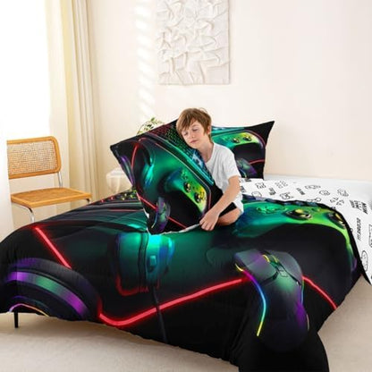 Feelyou Gamer Bedding Set Soft for Boys Girls, Gaming Comforter Set Full
