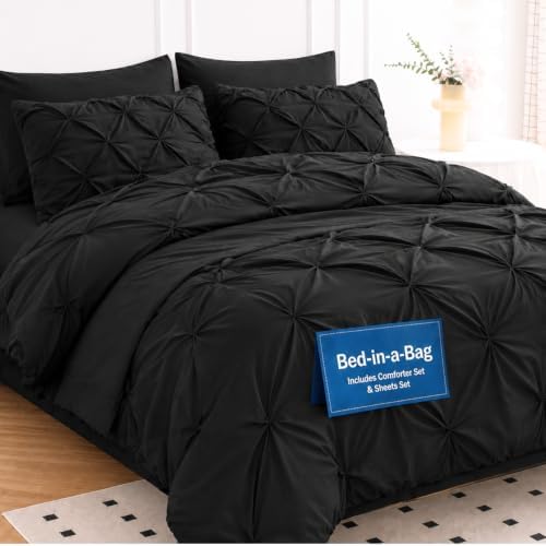 LANE LINEN 7 Piece Full Black Comforter Microfiber Down Alternative